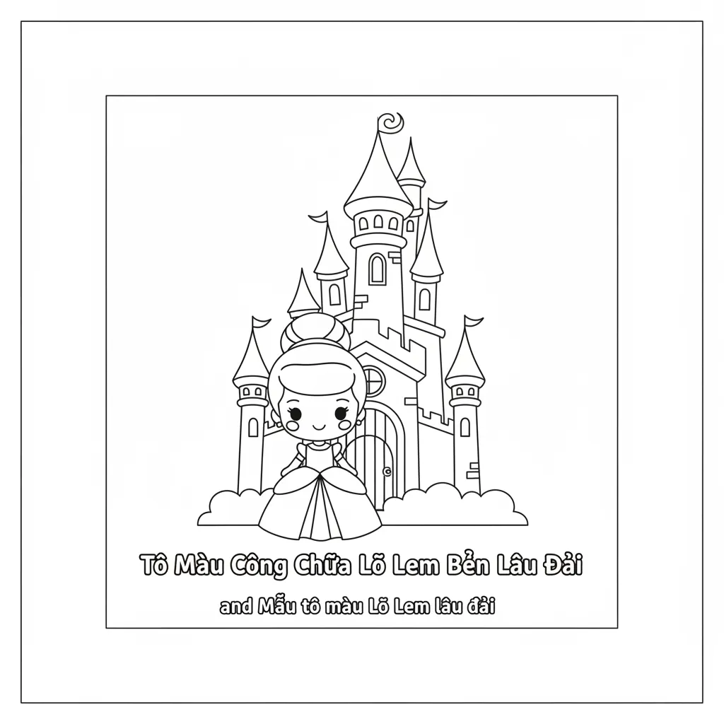 Mẫu tô màu Lọ Lem lâu đài
