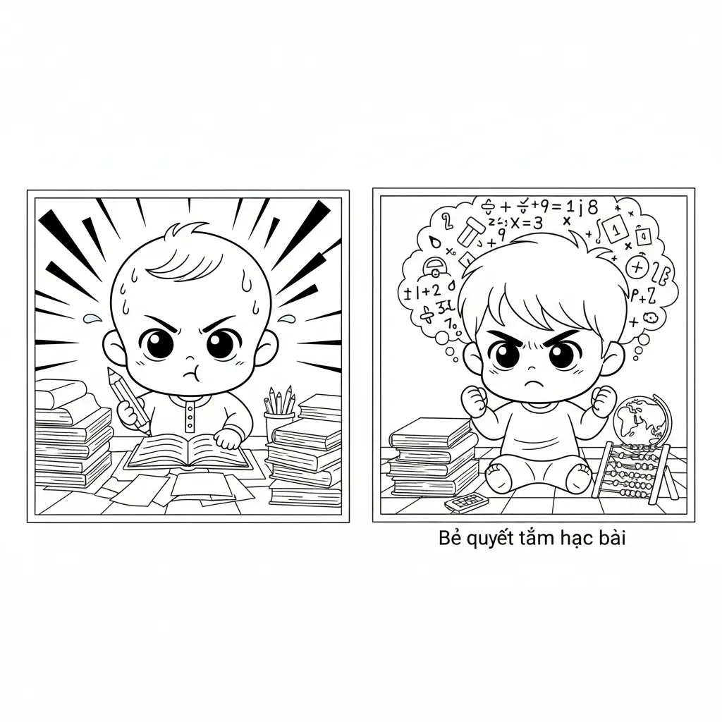 Bé quyết tâm học bài