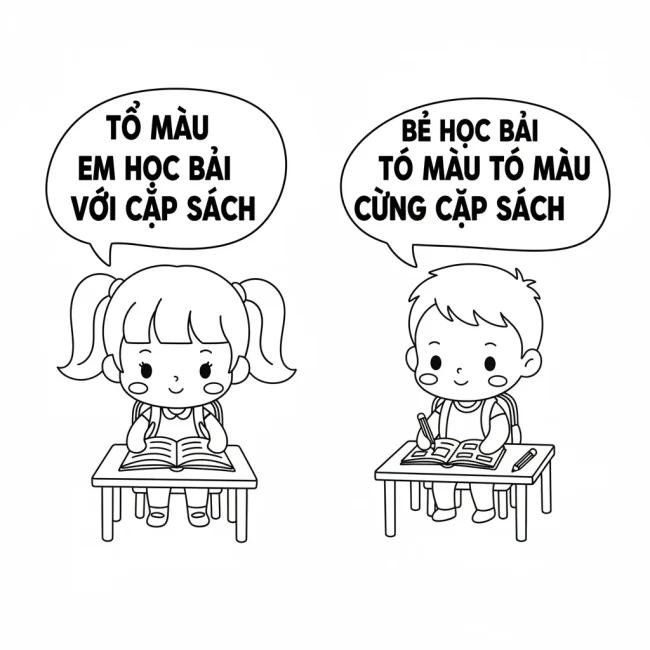 Bé học bài tô màu cùng cặp sách