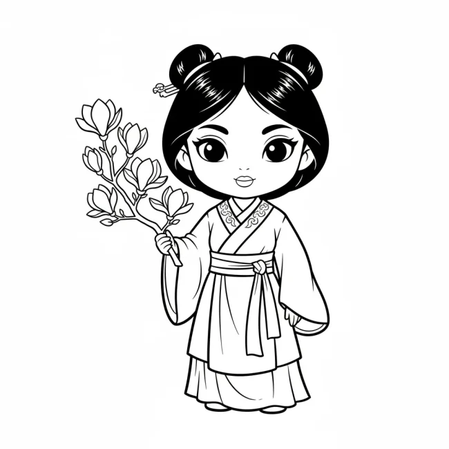 Tô Màu Hoa Mộc Lan Trong Trang Phục Truyền Thống