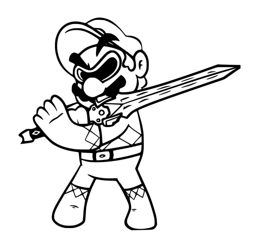 Tô màu Mario Cầm Thanh Kiếm cho bé tập tô