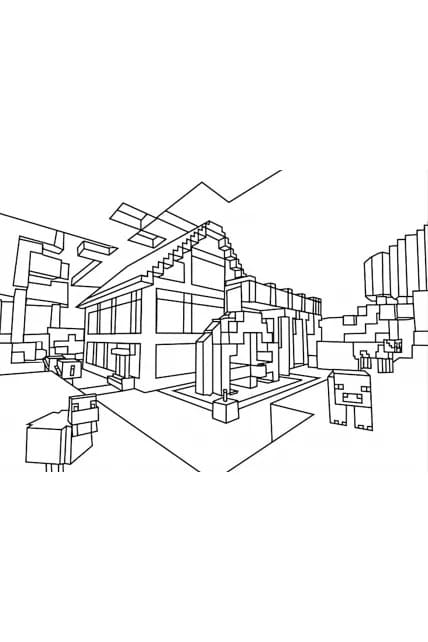 Tô màu Ngôi Nhà Trong Minecraft dễ thương cho bé