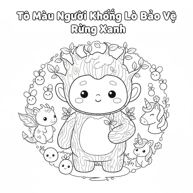 Mythical forest guardian line art