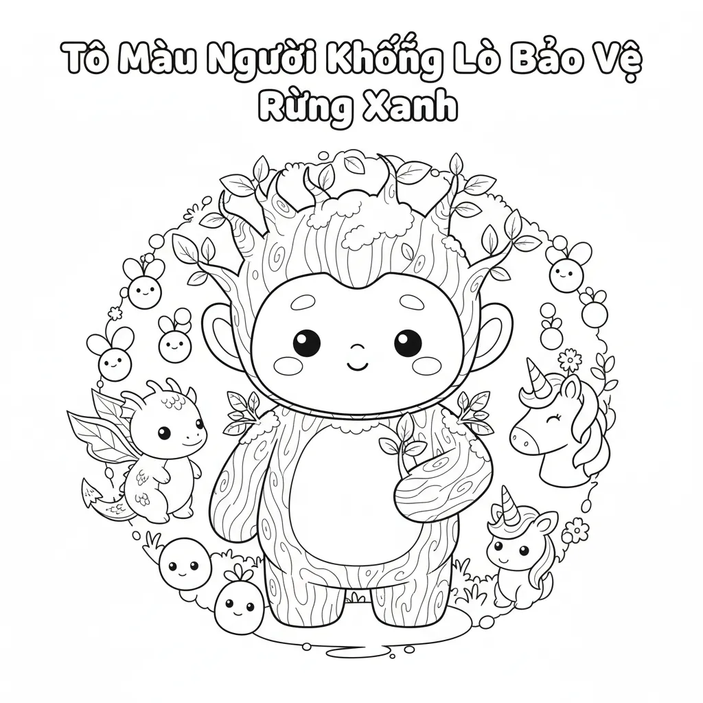 Mythical forest guardian line art