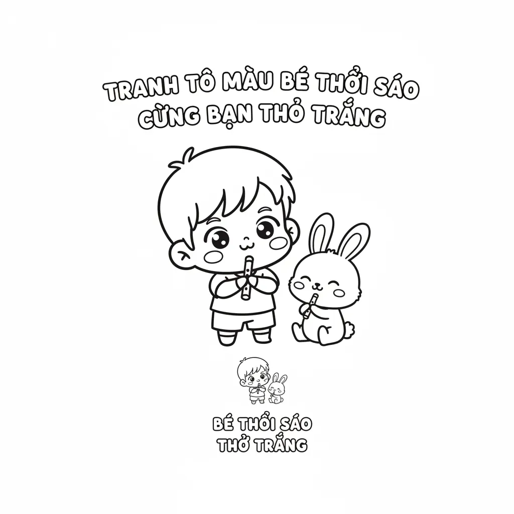 Bé thổi sáo thỏ trắng