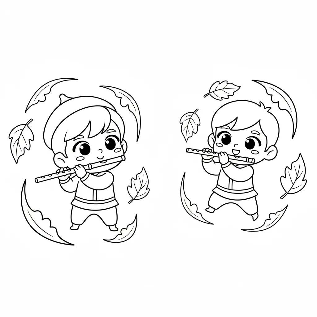 Bé thổi sáo mùa thu lá rơi