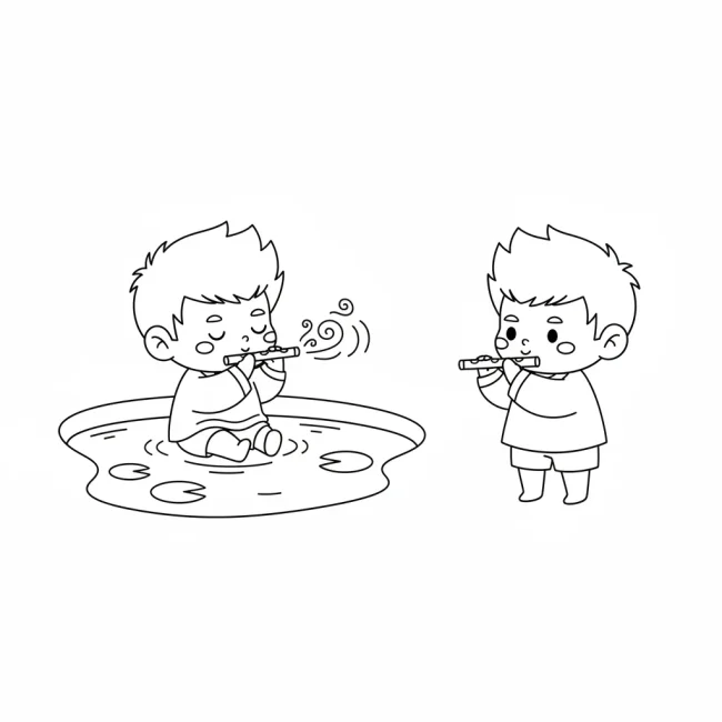 Bé trai thổi sáo