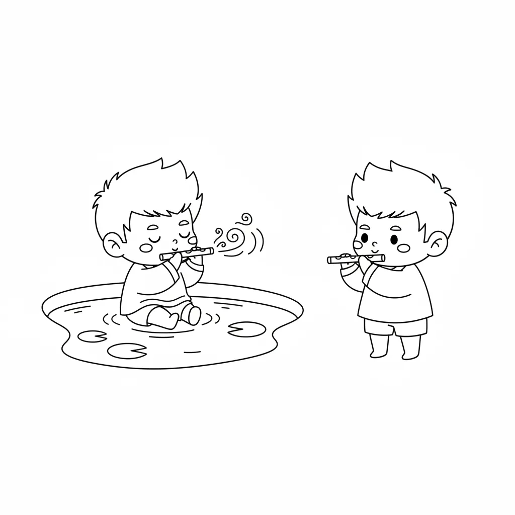 Bé trai thổi sáo