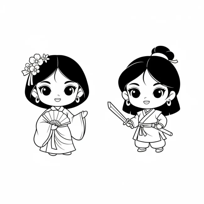 Mộc Lan dễ thương tô màu