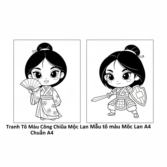 Tranh Tô Màu Công Chúa Mộc Lan Chuẩn A4