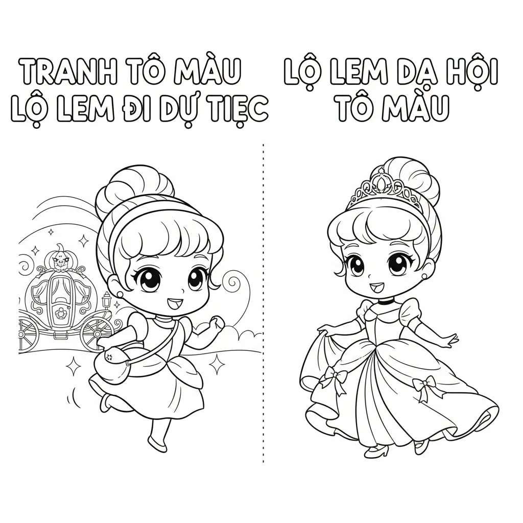 Lọ Lem dạ hội tô màu