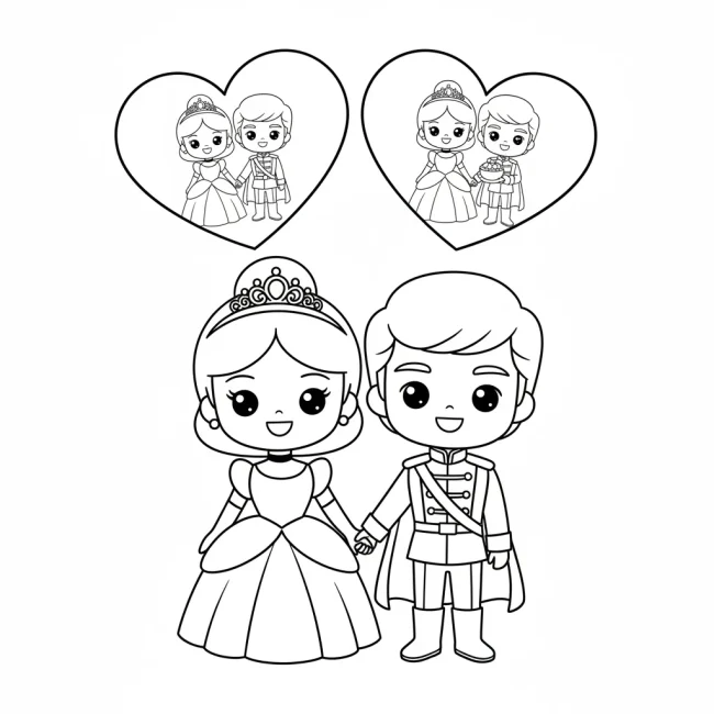 Tranh tô màu cặp đôi Lọ Lem Hoàng Tử