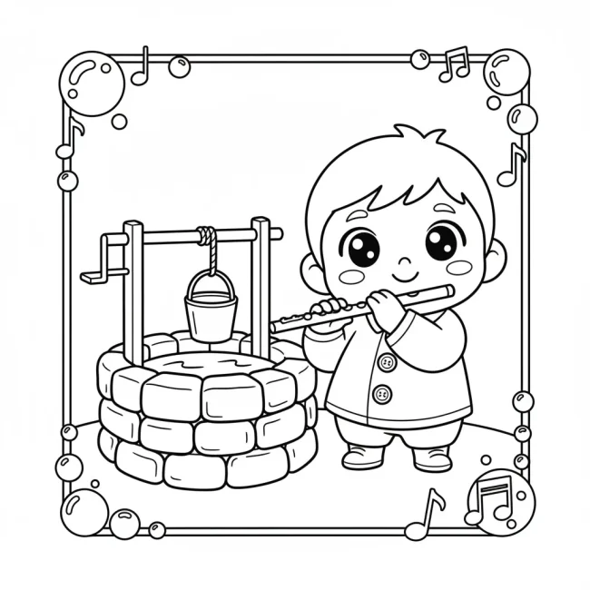 Người thổi sáo bên giếng nước - bản tô màu