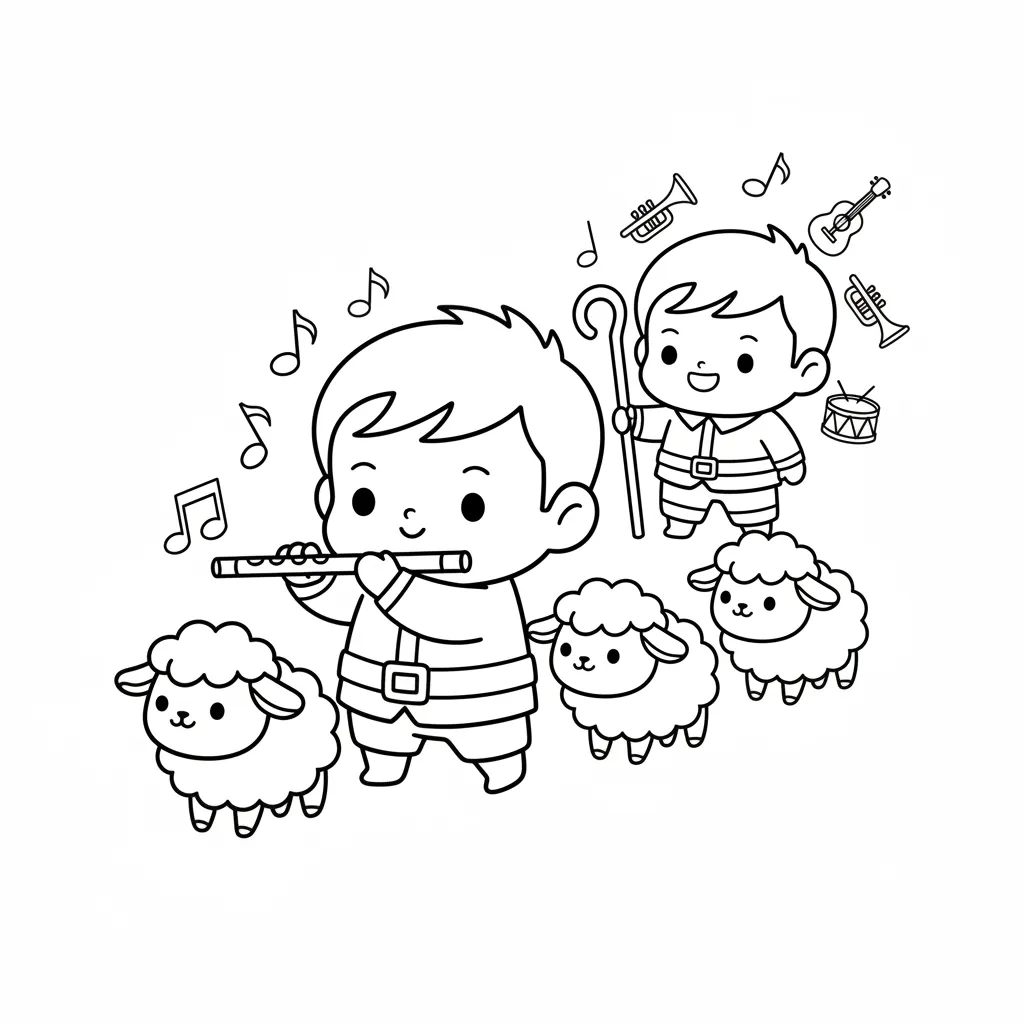Mục đồng âm nhạc tranh tô màu