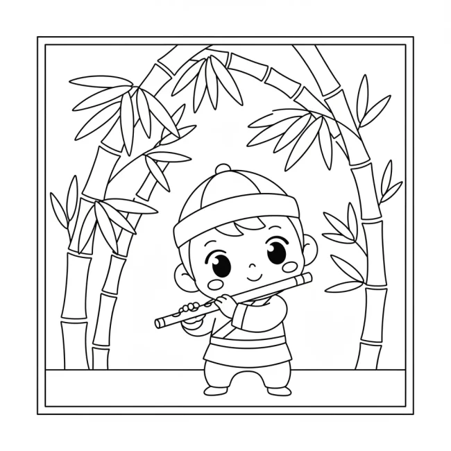 Meditative Bamboo Flutist Coloring