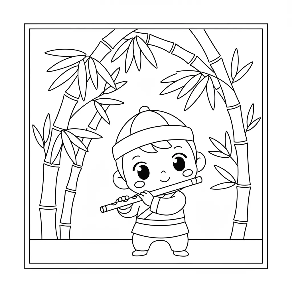 Meditative Bamboo Flutist Coloring