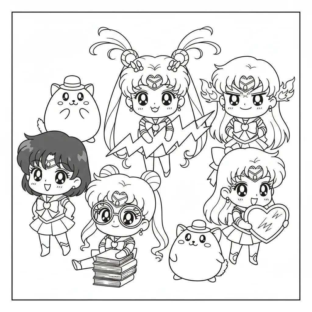 Tranh Tô Màu Nhóm Thủy Thủ Mặt Trăng Phiên Bản Hài Hước / Dễ Thương 1 Thủy thủ mặt trăng hài hước