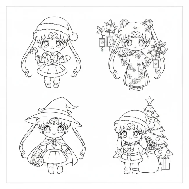 Tranh tô màu Thủy Thủ Mặt Trăng Noel