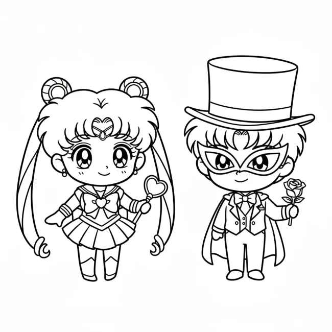 Tranh tô màu Thủy Thủ Mặt Trăng Tuxedo Mặt Nạ