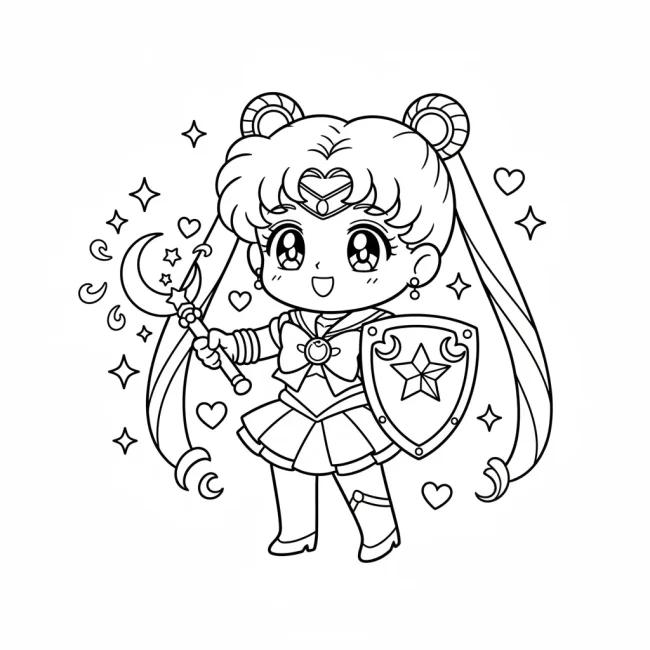 Thủy Thủ Mặt Trăng vũ khí phép thuật tô màu